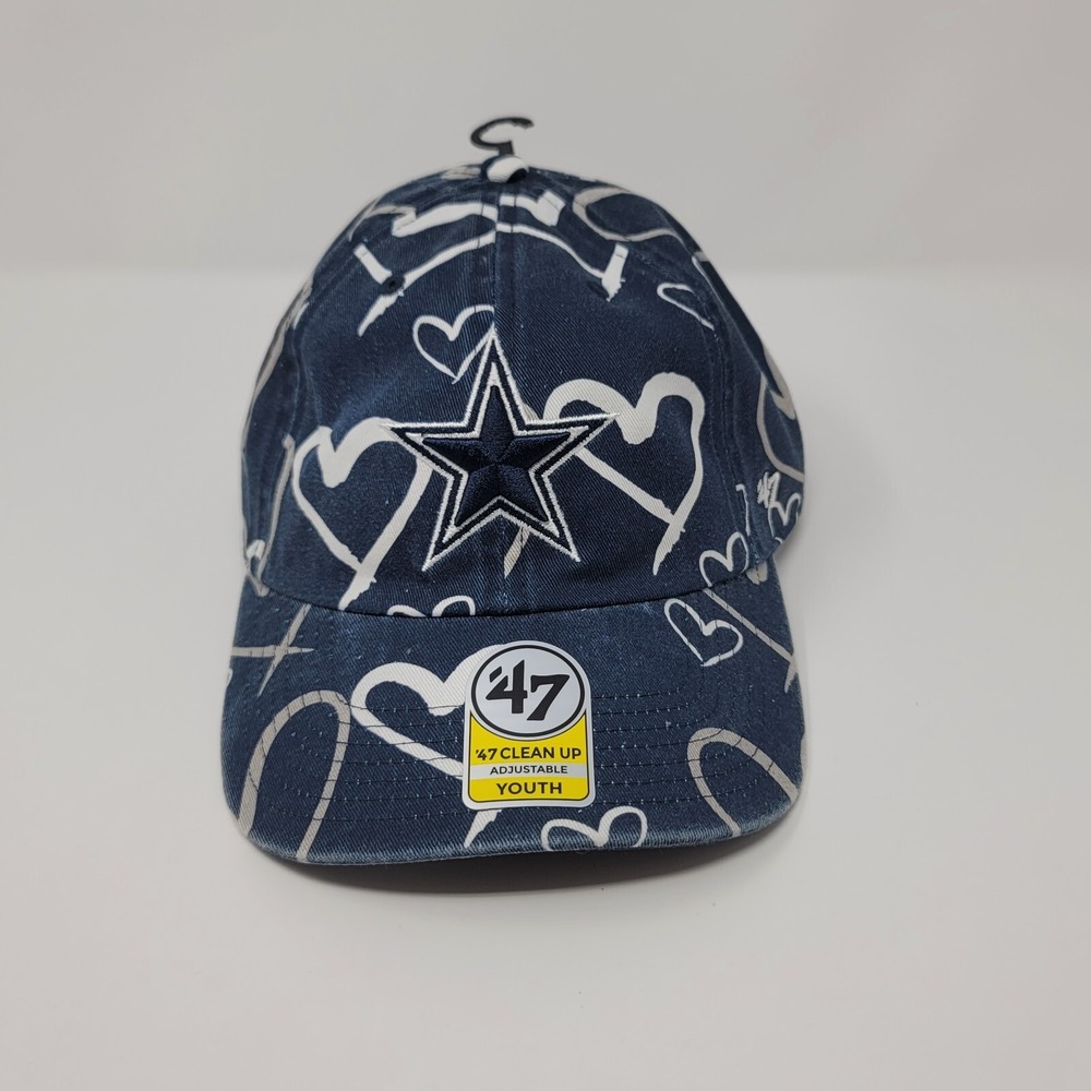 '47 Clean‎ Up Youth Dallas Cowboys Cap Adjustable NFL Hearts All Over Blue/White